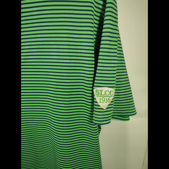 Fairway & Greene Golf Polo Shirt Men's Large Green Blue Stripe SLCC 1916 Patch - Picture 4 of 6